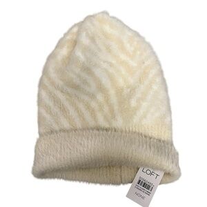 LOFT Fuzzy Knit Cream & White Chevron Hat / Beanie